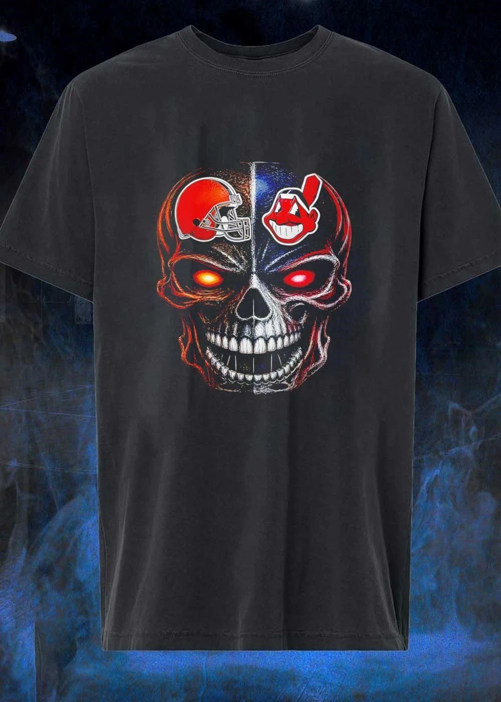 Cleveland Sports Skull Helmet Mascot Fan Apparel Browns Indians T-Shirt