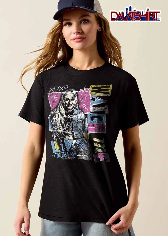 Watch Me Xoxo Liv Morgan Blonde Woman Denim Vest Distressed Halftone Torn Paper Collage shirt