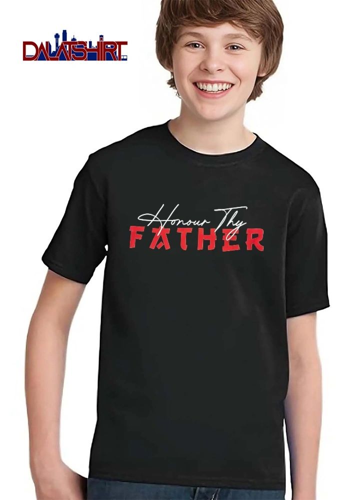 Honour Thy Father Red Block Lettering White Cursive Text shirt