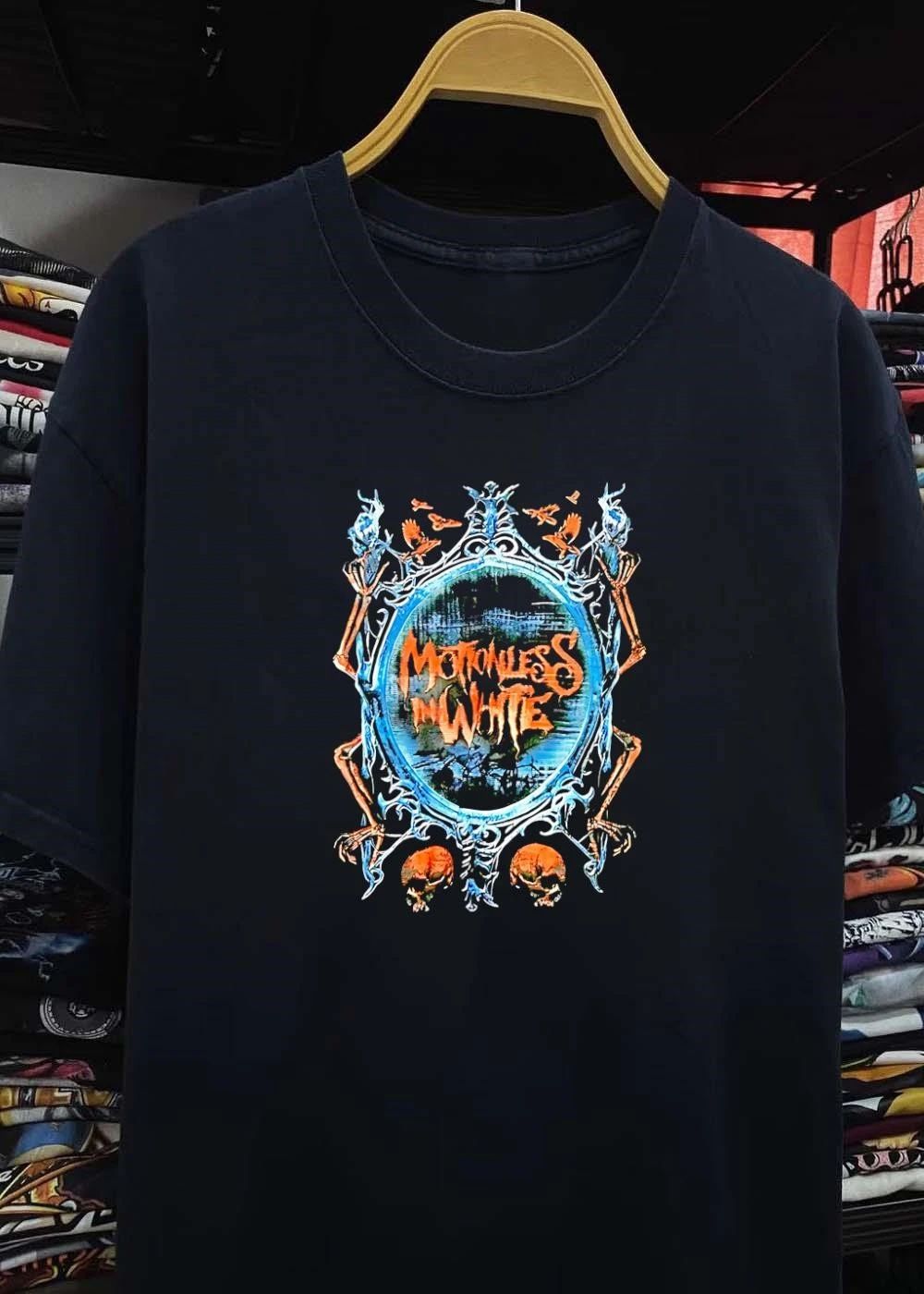 Motionless in White Band Logo Gothic Skull Mirror Graphic T-Shirt