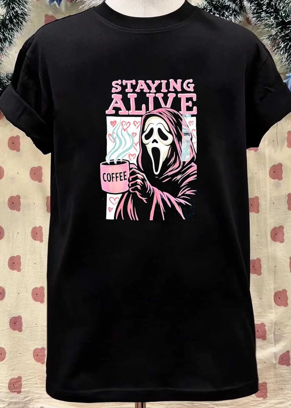 Ghostface Drinking Coffee Staying Alive T-Shirt