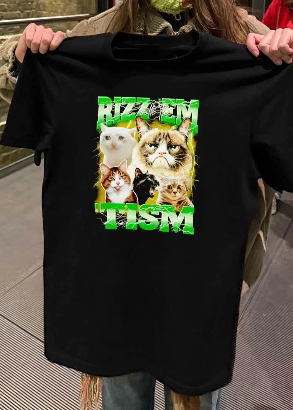 Funny Cats Internet Meme Rizz ’em with the ’tism shirt
