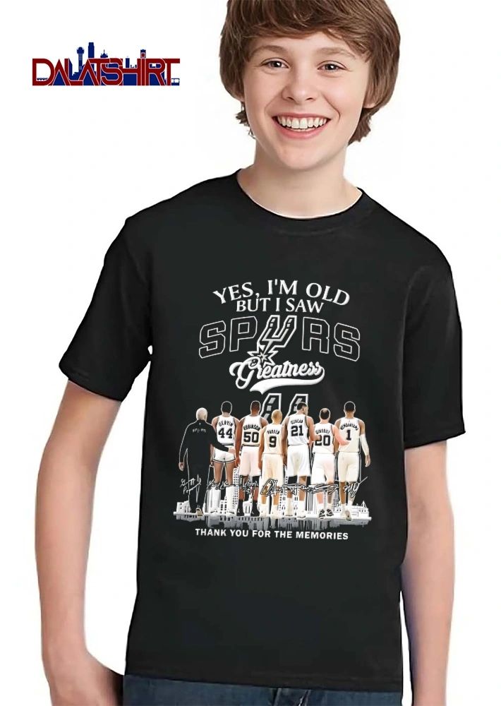 San Antonio Spurs NBA Yes Im Old But I Saw Greatness Gervin Robinson Roster Players Back View Skyline shirt