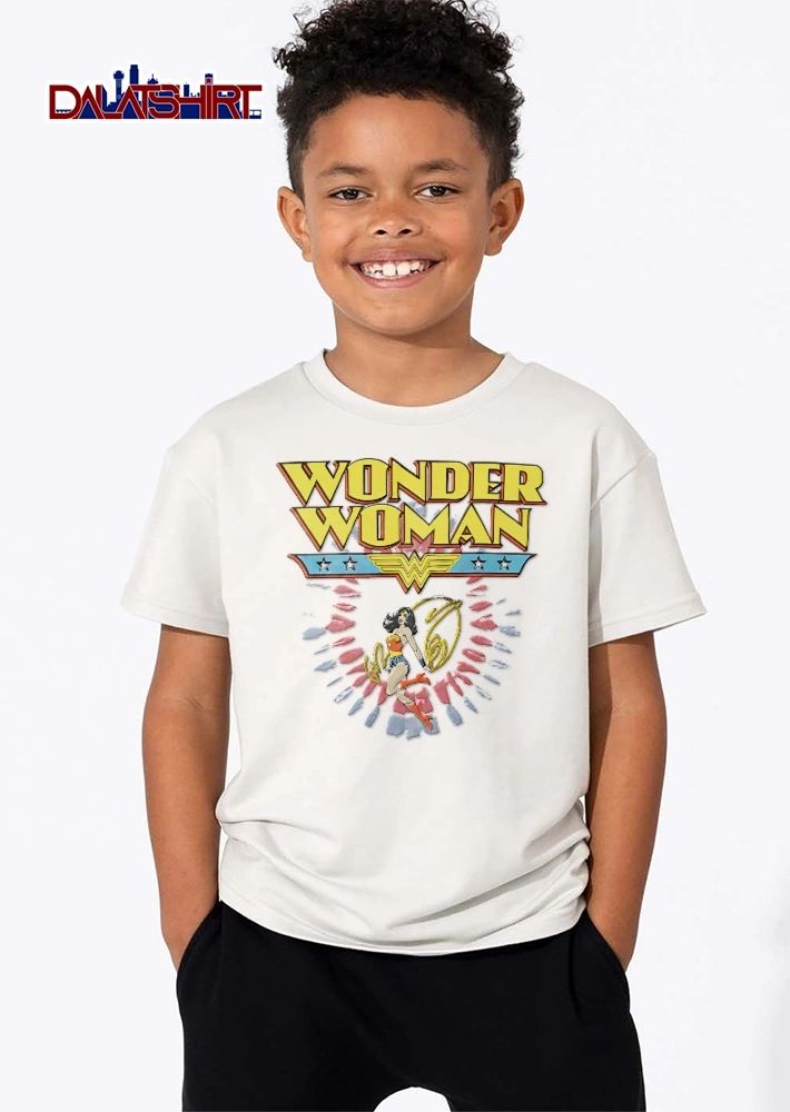 Wonder Woman Retro Comic Superhero Swirling Golden Lasso Tie Dye Banner shirt