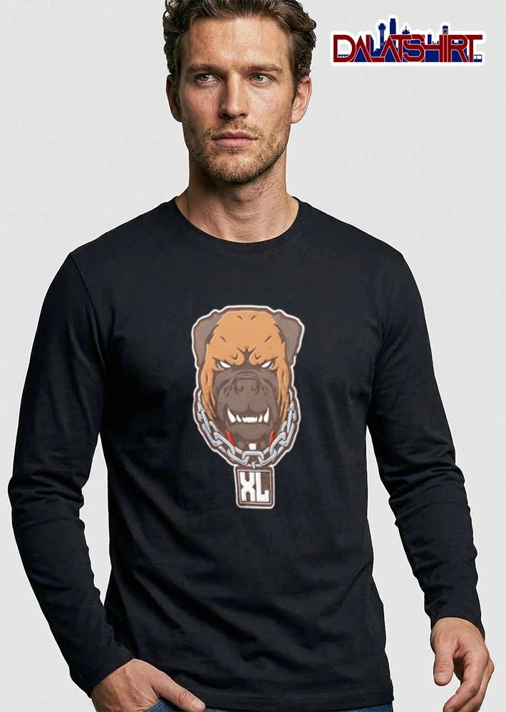 Xl Angry Growling Dog Head Chain Collar Tag Cartoon Caricature shirt