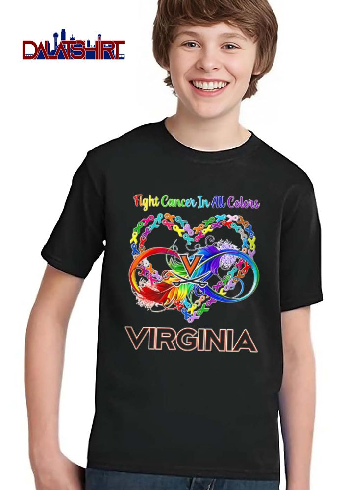 Virginia Cavaliers NCAA Fight Cancer In All Colors Ribbon Heart Rainbow Feather Infinity Symbol shirt