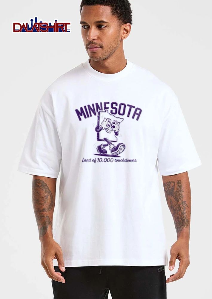 Minnesota Land Of 10000 Touchdowns Retro Cartoon State Map Griddy Dance Football Cleats shirt