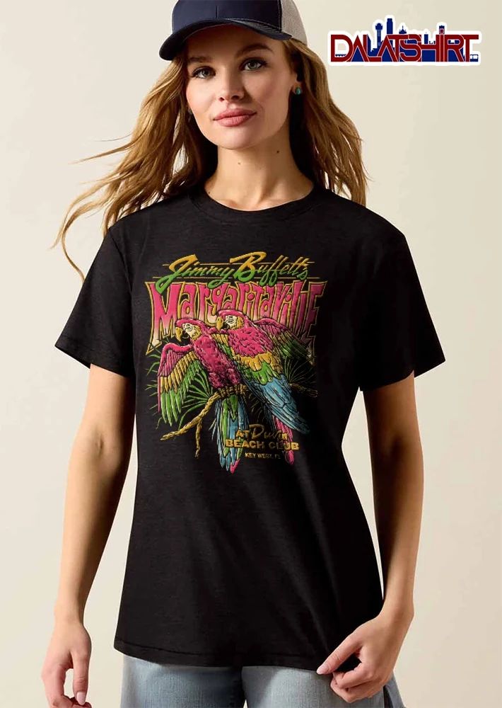 Jimmy Buffetts Margaritaville At Duvin Beach Club Key West FL Two Pink Parrots Palm Leaves shirt