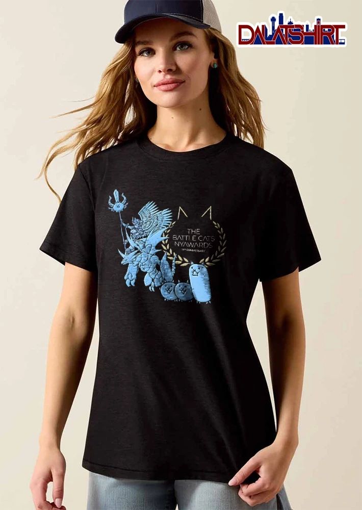 The Battle Cats Nyawards 11th Anniversary Characters Laurel Wreath Line Art shirt