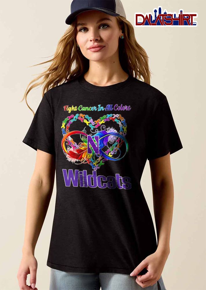 Northwestern Wildcats NCAA Fight Cancer In All Colors Rainbow Infinity Feather Awareness Ribbons Heart shirt